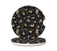 GACCAP Sottobicchieri per portabicchieri per auto, confezione da 2 pezzi, in ceramica assorbente, antiscivolo, universali, 6 cm, per donne e uomini, accessori interni auto, stampa leopardata nera e