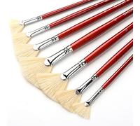 GACDR Set di 7 pennelli a ventaglio con setole di maiale naturali e manico lungo in legno, pennelli professionali per artisti per pittura acrilica, pittura ad olio e acquerello