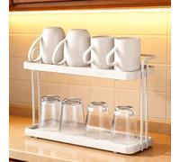 Gachiwar Scolapiatti a 2 livelli in acciaio al carbonio - Asciugatrice compatta con ripiani obliqui per soda ream, bottiglie, tazze, bicchieri, antiscivolo, salvaspazio, bianco (stile 2)