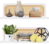 Gachiwar Set di 2 mensole da parete galleggianti in rattan, fatte a mano, per soggiorno, camera da letto, camera dei bambini, ingresso o ufficio, stile bohemian naturale