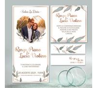 Gadaleta Digital Industries - INVITI e PARTECIPAZIONI di MATRIMONIO | CON PERSONALIZZAZIONE | F.to 9,5x20 cm | CARTONCINO LUX | Kit 25 pz Completo di Busta + Cartoncino Chiesa, Ristorante e Bomboniera