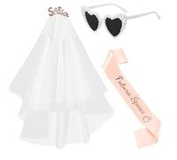 Gadget Addio al Nubilato Gadget Futura Sposa Bride to be Fascia Futura Sposa+ Tiara per Capelli con Velo Sposa +Occhiali Cuore Accessori Kit Decorazione per Addio al Nubilato Sposa Festa Matrimonio