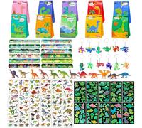 Gadget Dinosauri Compleanno Bambini, Kit Festa Dinosauri Regalo, 12 Sacchetti+12 Portachiavi+12 Braccialetti Slap+12 Mini Statuette di Dinosauri+24 Adesivo Tatuaggi, Dinosauri Compleanno Regalini