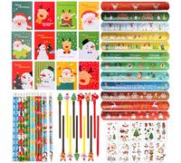 Gadget Natale Bambini, 58 Ppezzi Gadget Natalizi, Penne Natalizie, Matite Natalizie per Bambini, Mini Quaderni, Slap Braccialetti, Tatuaggio Temporaneo, Giocattolo Regalini Natale Bambini