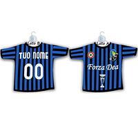 Gadget x Auto Mini T-Shirt Forma di Maglietta Personalizzabile con Nome e Numero Squadra con Ventosa x Auto Vetro Forza Atalanta Gadget Compatibile x Tifoso della dea con Coppa e Mascotte restyling