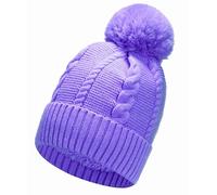Gadgets Mafia Cappello invernale da donna e ragazza foderato in pelliccia sintetica con pompon, Viola, Taglia unica