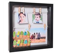 Gadgy Cornice Profonda | Bacheca Foto Nero | Portafoto con Mollette 25x25x4 cm | Teca Vetro | Cornice 3D Profonda con Vetro | Scatola Ricordi | Shadow Box | Portafoto Filo