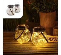 Gadgy Lanterna Solare Esterno | Set Di 2 Pezzi | Lampade A Sospensione In Vetro Con Manico In Corda | Lanterna Giardino | 20 Luci A Led