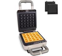 Gadgy Maker per Waffle e Sandwich 600W 2-in-1 - Piastre Intercambiabili Antiaderenti - Controllo Termostatico - Spie di Controllo - Avvolgicavo - Argento Opaco - Piedini Antiscivolo