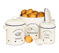 Gadgy Porta Patate, Cipolle e Aglio | Set di 3 Contenitori in Acciaio inossidabile per Conservazione Ortaggi freschi | Barattoli Cucina | Cassetta Frutta Vintage con Ventilazione
