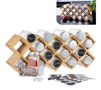 Gadgy Porta Spezie in Legno di Bambù con 18 Barattoli in Vetro - Set Completo con Etichette e Pennarello - Portaspezie da Cucina Salvaspazio - Organizer Spezie da Piano o da Ripiano