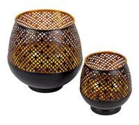 Gadgy Portacandele Nero Oro - Lanterne da Tavolo Set di 2 - Portacandele in Metallo con Ornamenti - Lanterna Decorativa in Metallo Nero - Decorazione da Tavolo Lanterna Nera - 10 x 9 cm & 16 x 15 cm