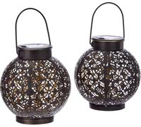 Gadgy Lanterne Solari Da Esterno | Set di 2 | Lampada Rotonda da Giardino a LED | Metallo Nero e Oro | Adatto Come Lampada A Sospensione O Da Tavolo