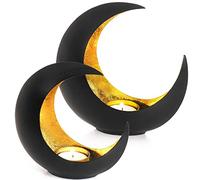 Gadgy Porta Candele, set da 2 - Porta Candele da Tavolo Piccolo e Grande - Porta Tealight Decorativo in Stile Orientale - Porta Candele in Metallo Nero e Oro - Porta Lumini da Tavolo