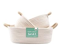 Gadgy Set 3 Cestini Portaoggetti Intrecciati in Cotone Bianco Crema, Organizer Decorativi per Bagno Bambini Armadio o Camera - Cestini Morbidi per Casa e Ufficio