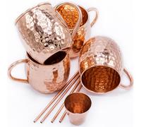 Gadgy Set di Bicchieri Moscow Mule | 4 Tazze in Rame Fatto a Mano con 4 Cannucce e Misurino | Set Completo per Cocktail | Bicchieri in Rame per Moscow Mule e Bevande Ghiacciate | Regalo per Feste