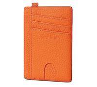 GADIEMKENSD Credit Card Holder RFID Blocking Genuine Leather Slim Card Wallet Compact Size Card Cases for Women Men Keychain Wallet Purse with D Shackle Llaveros De Hombre Exemption Card Set Orange