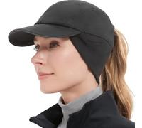 GADIEMKENSD Winter Fleece Hats Reflective Ponytail Hat for Women Baseball Caps with Earflap Drop Down Ear Warmer Mens Skull Cap Beanie with Visor Cold Hat for Outdoor Hiking Running Snow Ski Dark Gray