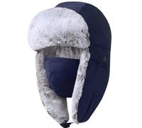GADIEMKENSD Winter Trapper Hat for Women And Kids Warm Russian Ushanka for Men's Snow Ski Hunting Trooper Hat with Earflap Chin Strap Windproof Mask Faux Fur Aviator Warm Hat Cold Weather cap Blue L