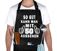 GADITIEK Regalo Compleanno Uomo, Grembiule Cucina Nero Con 3 Tasche Frontali, Idee Regalo Uomo Compleanno Regolabile, Grembiule Da Cucina Impermeabile Divertenti (50 anni)