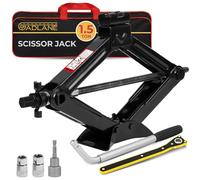 GADLANE Kit cric a forbice da 1,5 tonnellate, portatile, resistente, con adattatore per trapano a bussola, chiave allungabile, cricchetto per sollevare facilmente auto/SUV/berline, borsa per riporre
