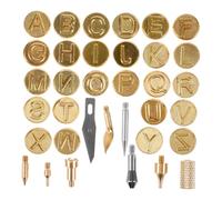 Gadpiparty 1 Set Modello di Alfabeto in Fiamme Testa di trasferimento Intaglio bruciatore per Incidere Suggerimenti Strumento pirografico Lettere Che bruciano Punta Ferro da Stiro d'oro