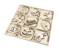 Gadpiparty 36 Pezzi Decorazioni Legno Sospese per Halloween Pz Legno Intagliato con Motivi Gufo Strega e Zucca Pratici e Riciclabili per Creare Atmosfera Festiva