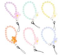 Gadpiparty 6 ciondoli per telefono con perline: cinturino da polso con braccialetto - grazioso ciondolo a forma di fiore per fotocamera - decorazione portachiavi per telefono per portafoglio da donna