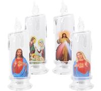 Gadpiparty Candele a LED Riutilizzabili con Base Lampade a Candela Decorative con Effetto Tremolante per Preghiera e Festività Set da 4 Pezzi per Natale Pasqua e Decorazioni Sacre