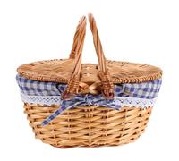 Gadpiparty Cestino da Picnic in Rattan con Coperchio - Cesto Decorativo in Vimini Intrecciato a Mano per Il Gioco di finzione dei Bambini, Raccolta di Fragole, Contenitore Rustico in Stile Fattoria