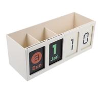 Gadpiparty Portapenne da Tavolo Multifunzionale con Calendario Continuo Organizer Scrivania in PP Resistente Contenitore Porta Pennelli e Penne per Ufficio Casa e Studio Bianco Large
