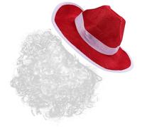 Gadpiparty Set 2 Pezzi Cappello Cowboy Rosso e Baffi Stile Jazz per Costume di Babbo Natale, Tessuto Non Tessuto Regolabile e Comodo per Feste Natalizie e Party in Maschera