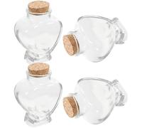Gadpiparty Set 4 Bottiglie di Vetro Trasparente a Forma di Cuore con Tappo in Legno, Decorate e Facili da Trasportare, come Souvenir per Viaggi Romantici