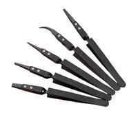 Gadpiparty Set 5 Pinzette Antistatiche in Acciaio Inox Punta in Plastica Nera, Pinzette di Precisione Dritte e Curve Isolanti, Strumento per Manutenzione Componenti Elettronici e Lavori