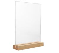 Gadpiparty Supporto da Tavolo Porta Menù in Acrilico Trasparente con Base in Legno T Display Porta Carta A5 Stabile per Esposizione in Negozi Ristoranti e Fiere