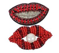 Gadpiparty Toppe per Abbigliamento Fai da Te 2 Pezzi Patch Rosso Labbra Perline Decorate, Accessorio Creativo per Coprire Buchi su Vestiti e Borse