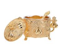 Gadpiparty Zuccheriera in Metallo con Cucchiaio e Coperchio, Barattolo per Condimenti da Cucina in Lega di Zinco Color Oro, Contenitore Decorativo per Zucchero e Sale, Adatto per Uso