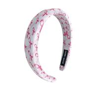Gaduupa Cerchietto per capelli con nastro rosa per la sensibilizzazione sul cancro al seno, ampia fascia elastica per capelli con lettera bianca, accessori per capelli per donne e ragazze (stile A