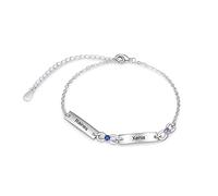Gaehsmide Braccialetto da donna con incisione personalizzata per la mamma, con nome della famiglia, cuore infinito, pietra portafortuna per mamma, nonna, Infinity Bar, Argento Rame, Zirconie sintetico