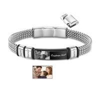 Gaehsmide Braccialetto da uomo personalizzato con foto personalizzata per uomo con 2-5 nomi immagine braccialetti in acciaio inossidabile per uomini, marito, papà, fidanzato, compleanno, Natale, San