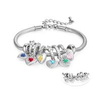 Gaehsmide Braccialetto personalizzato con pietra portafortuna per le donne personalizzato con nome a cuore braccialetti per la festa della mamma regali per mamma nonna argento oro rosa oro, 8.66