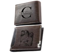 Gaehsmide Portafoglio da uomo con monogramma personalizzato in pelle a due lati per uomo, papà, marito, fidanzato, nonno, compleanno, Natale, San Valentino, Marrone scuro n. 2, Portafoglio uomo con