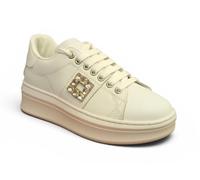 Gaelle Paris, Addict Action Leather Gioiello Strass, Scarpe Sneaker Platform Moda Casual Fashion (White, Sistema Taglie Calzature EU, Adulto, Numero, Media, 40)