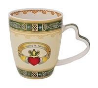 GaelSong Tazza Claddagh in ceramica con design crema con elementi verdi tazza da caffè e tè bevande calde irlandesi utensili da cucina regalo per inaugurazione della casa amore amicizia simbolo lealtà