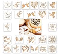 GAESHOW 24 Pezzi Stencil per Decorare Torte, Modelli di Stencil per Caffè, Stencil Decorativi per Dolci, DecorazioneTorta, Stencil Per Torte Con Eleganti Motivi Floreali15 x 15 cm