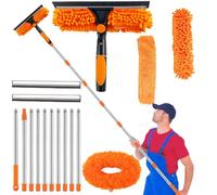 GAESHOW 4M Spolverino Telescopico, 2 in 1 Bastone Telescopico per Pulizia con Spazzola in Microfibra, Togli Ragnatele Allungabile, per la Pulizia dei Ventilatori a Soffitto per Pareti, Auto (Arancia)