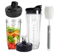 GAESHOW Kit di 2 Tazze per Frullatore da 32oz e 24oz, Parti di Ricambio per Frullatore con Coltelli da 7 Lati e Coperchio Portatile, per Nutri Ninja Pro Extractor Blade, con Spazzola Pulizia