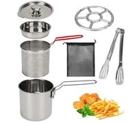 GAESHOW Pentolino Friggitrice con Cestello, Capacità Grande 1.2L, Friggitrice in Acciaio Inox 304 con Coperchio, Maniglia Rimovibile, Supporto Stufa e Pinze, Pentola per Asparagi per Cucina Domestica