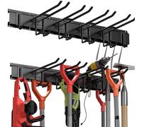 Gaethra Organizzatore per Attrezzi da Garage, Porta Attrezzi da Giardino, Staffa da Parete con 6 Ganci Regolabili 2 Binari, Montaggio a Parete per Attrezzi da Giardino, Scopa, Mop, Tagliabordi