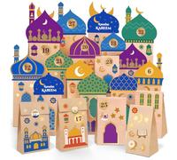 Gaeymy Calendario Avvento Ramadan, 30 Sacchetti Regalo Carta Kraft Ramadan Bambini, Calendario Dell Avvento Ramadan da Riempirecon Autoadesivi Luna Stella Decorazioni, Riutilizzabile Eid Mubarak Deco